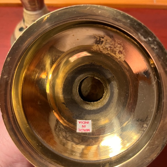 Brass and Enamel Cloisonné Christmas Holiday Candlestick Holders-set of 2 - Picture 3 of 7